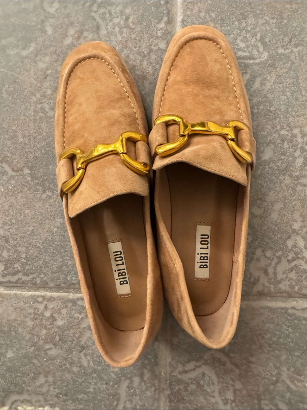 Bibi Lou Women's Tan Suede Loafers with Gold Bit